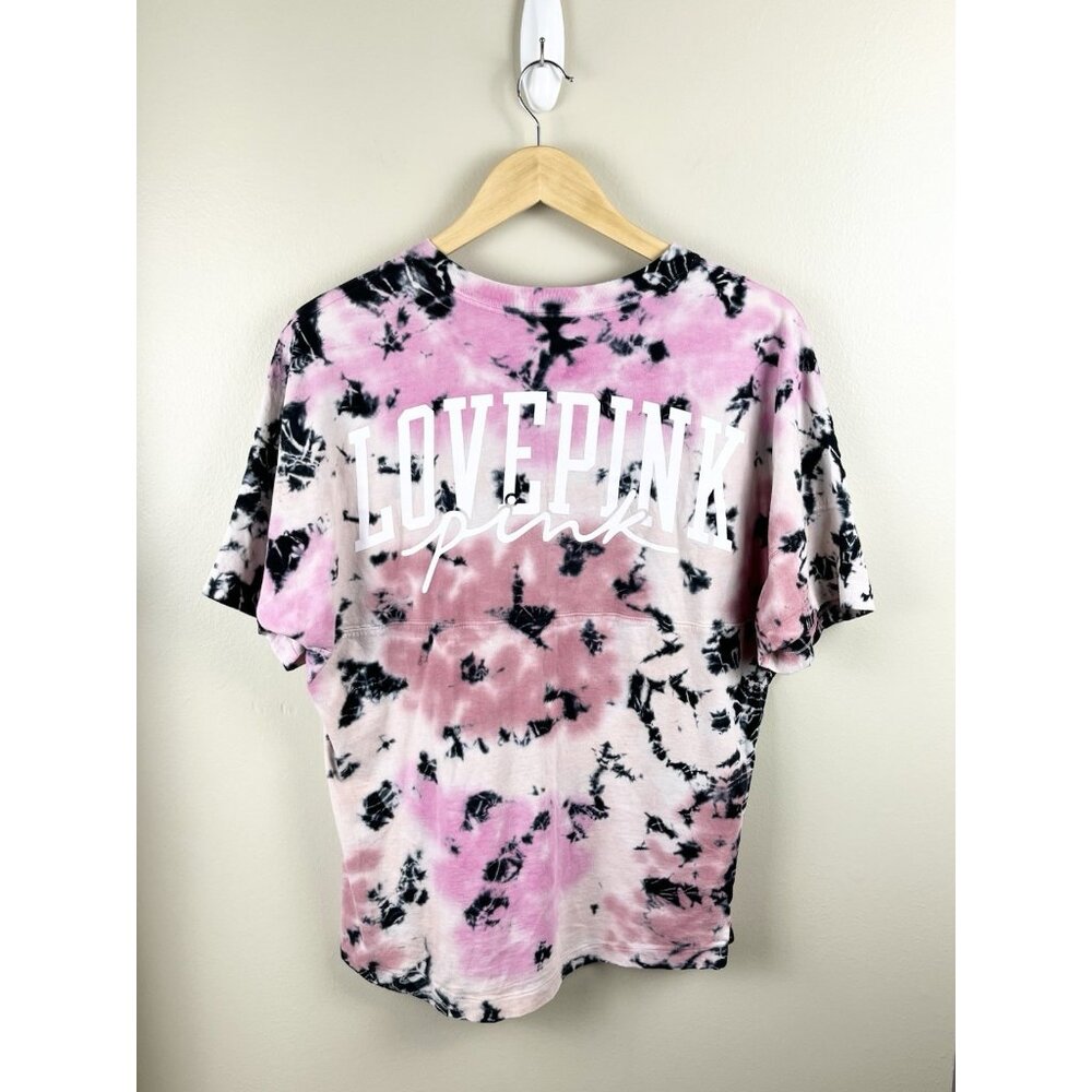 Victorias Secret‎ PINK Misty Rose Tie Dye Varsity Short Sleeve Tee XS Oversized